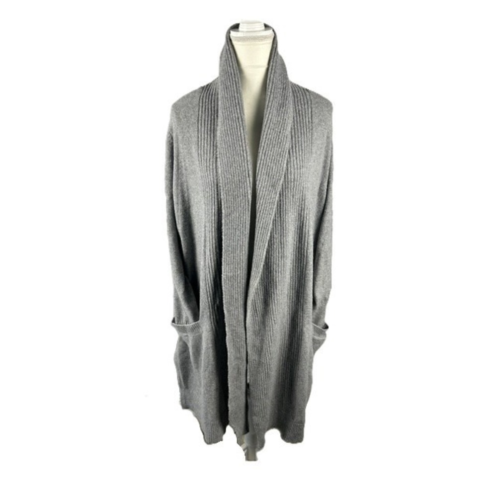 Lane Bryant Gray Shawl Collar Open Front Cardigan Sweater Pockets Plus 26/28